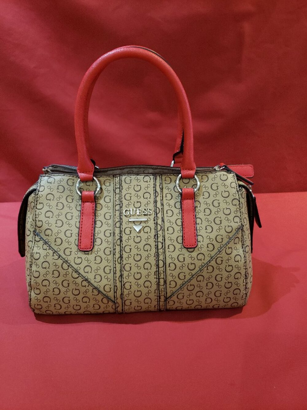 Authentic GUESS Brown/Red Iconic Tote Bag